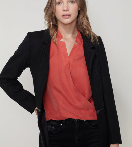 Women's Wool-blended Open Front Jacket In Black